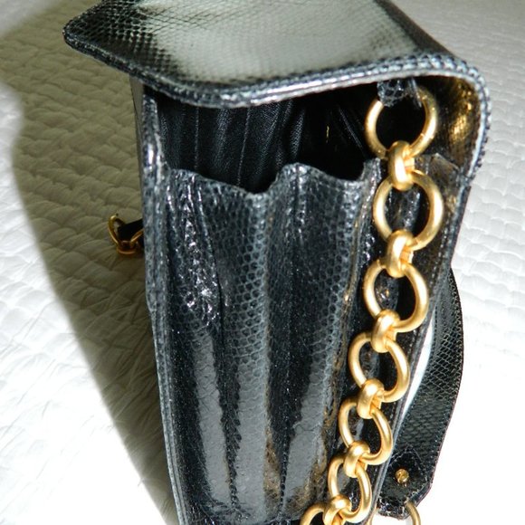Donna Karan Black 100% Auth. Snake Skin Evening Bag - Picture 9 of 16